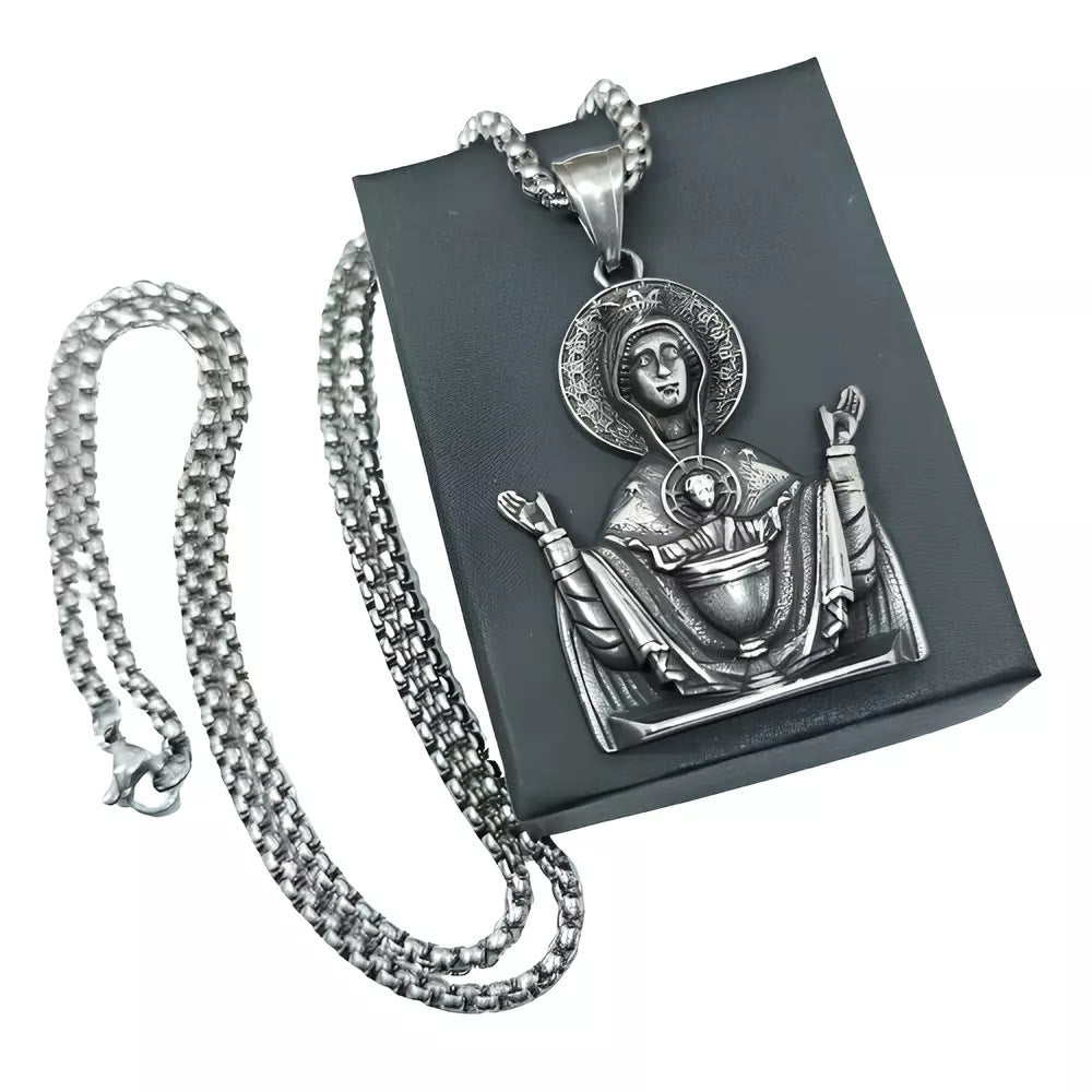 Virgin Mary Prayer Pendant Necklace Stainless Steel Catholic Medallion