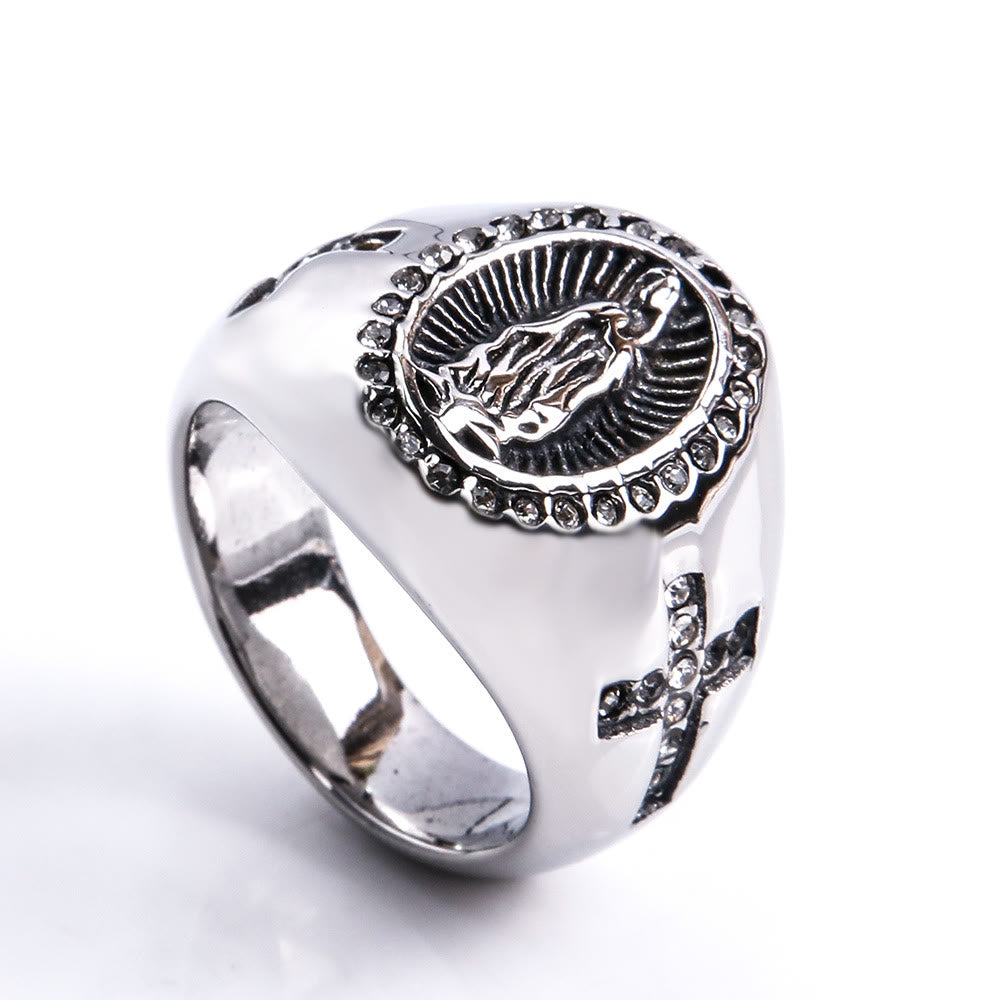 Virgin Mary Stainless Steel Ring Cross Sign Catholic Rings