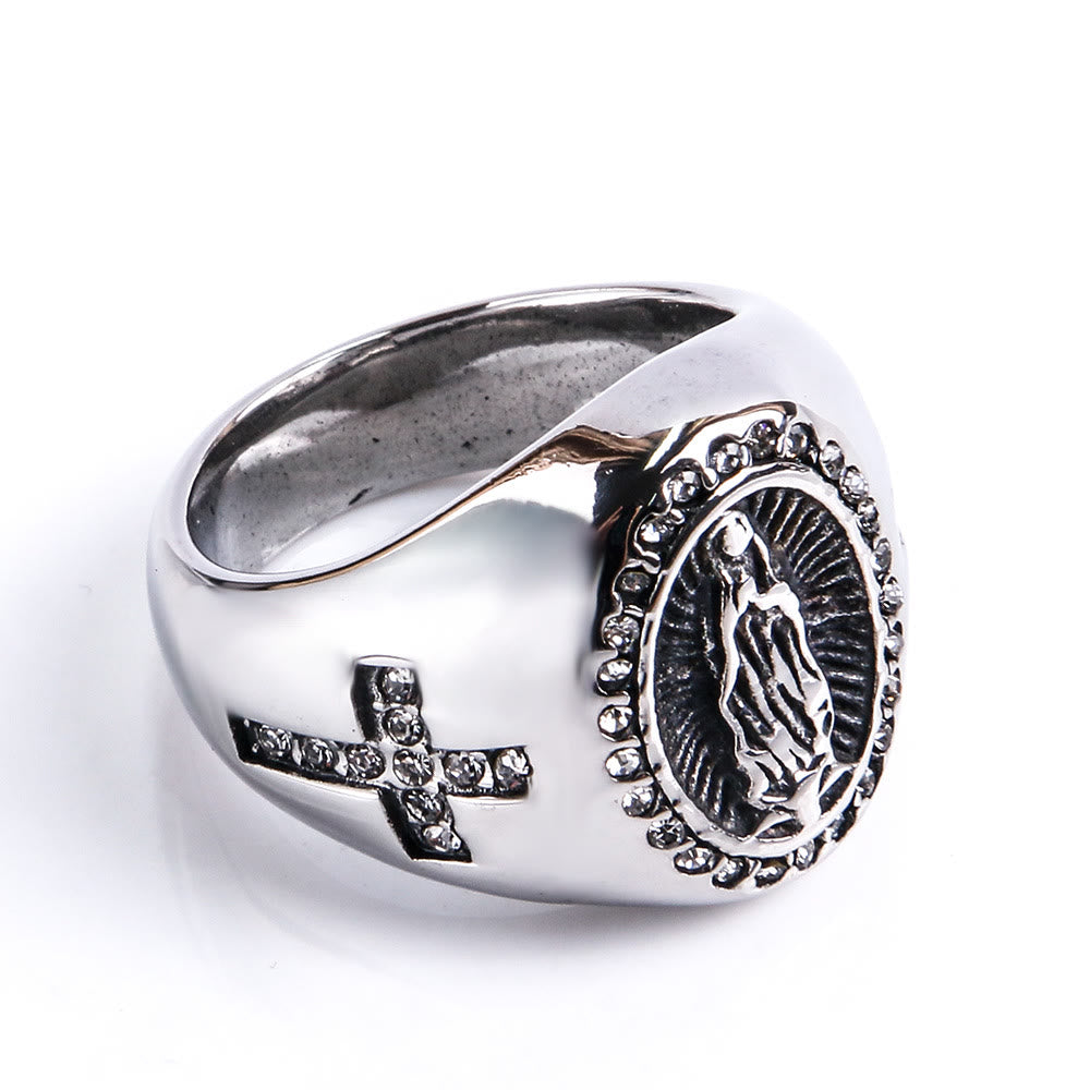 Virgin Mary Stainless Steel Ring Cross Sign Catholic Rings