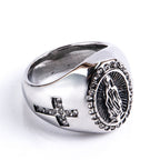 Virgin Mary Stainless Steel Ring Cross Sign Catholic Rings