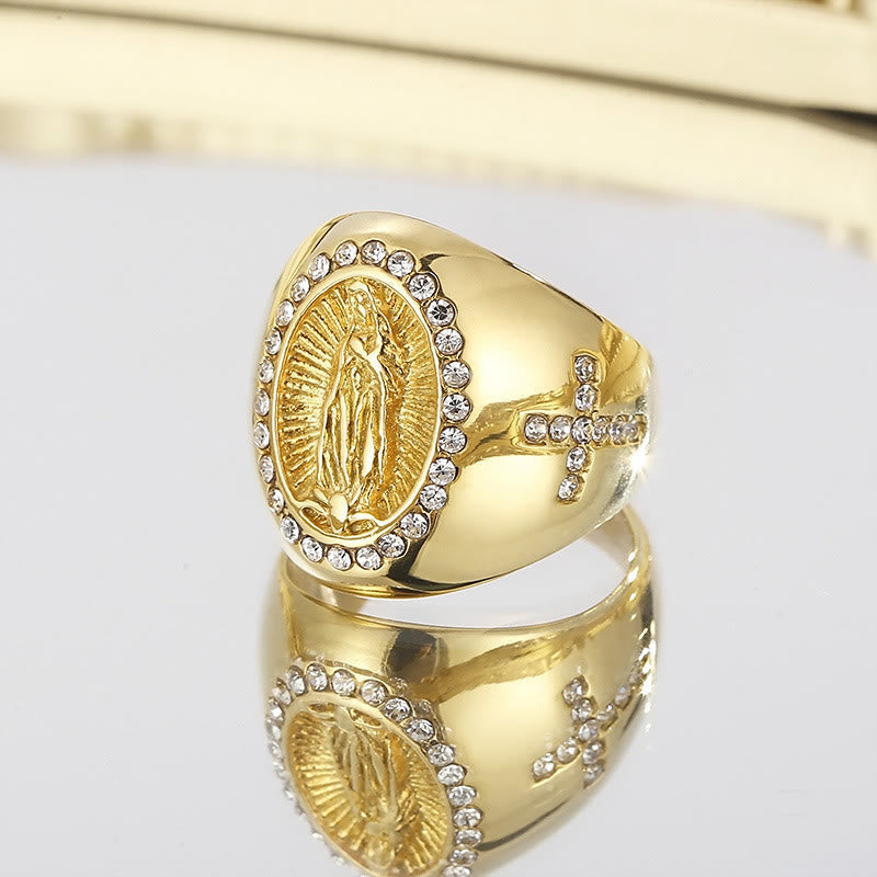 Virgin Mary Stainless Steel Ring Cross Sign Catholic Rings
