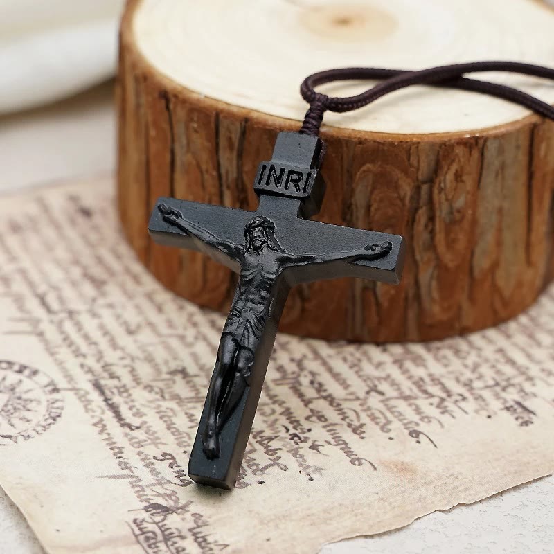Jesus Crucifix Wooden Necklace