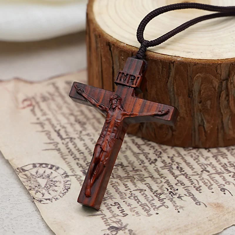 Jesus Crucifix Wooden Necklace