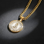 Zircon Set Virgin Mary Titanium Pendant Necklace