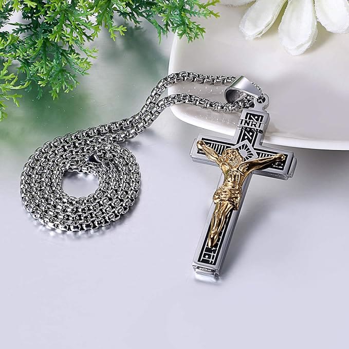 Crafted Jesus Crucifix Titanium Necklace
