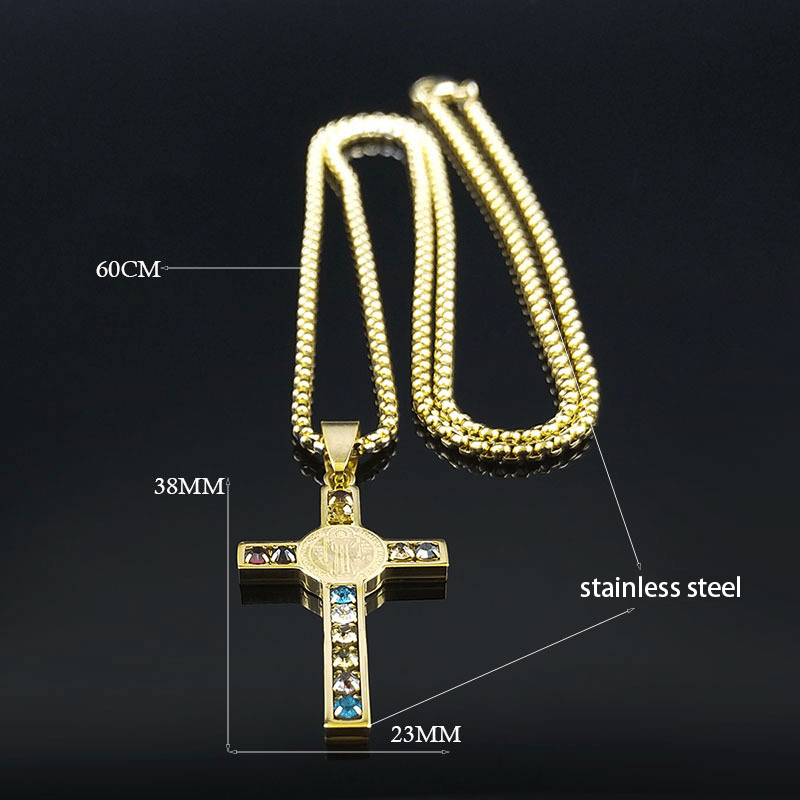 Saint Benedict Cross Mix Bible 12 Crystal Necklace
