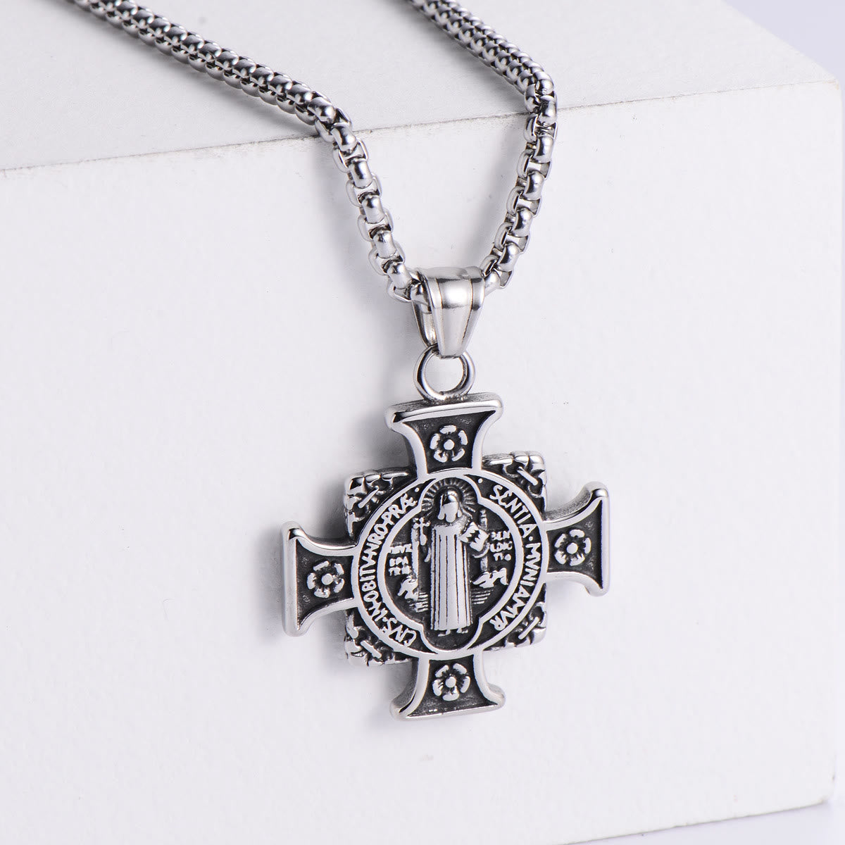 Saint Benedict Protection Medal Cross Pendant Necklace