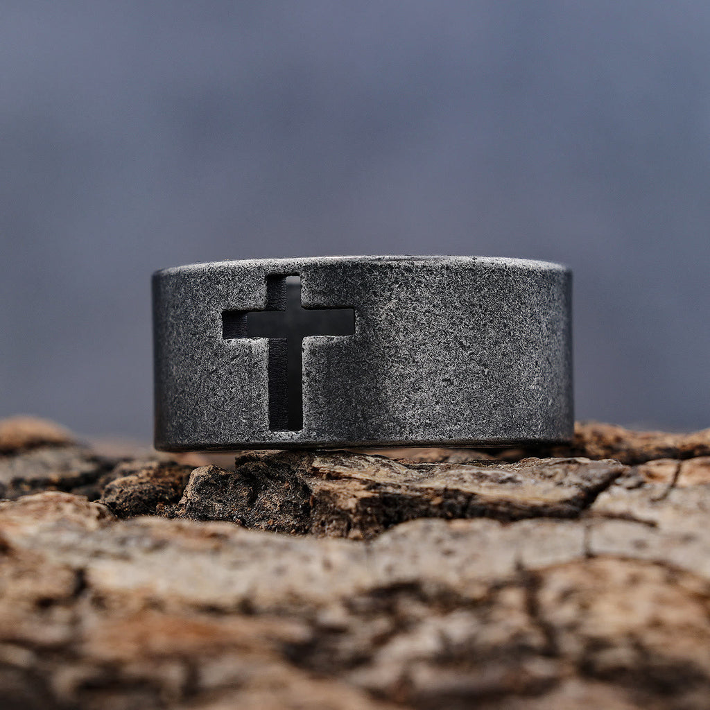 Stainless Steel Antique Punk Cross Ring
