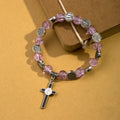 Jesus Cross Alloy Charm Pendant Beaded Bracelet