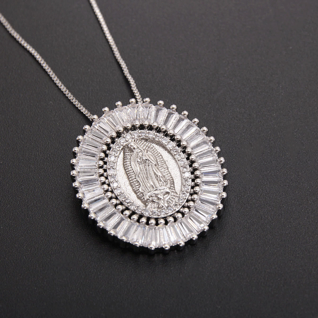 Our Lady of Guadalupe Zirconia Amulet Pendant Necklace