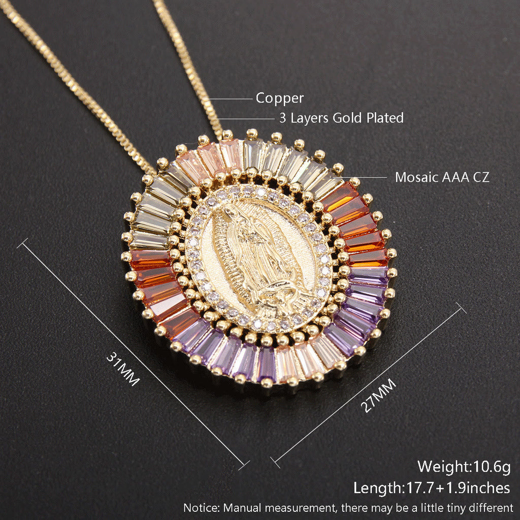 Our Lady of Guadalupe Zirconia Amulet Pendant Necklace