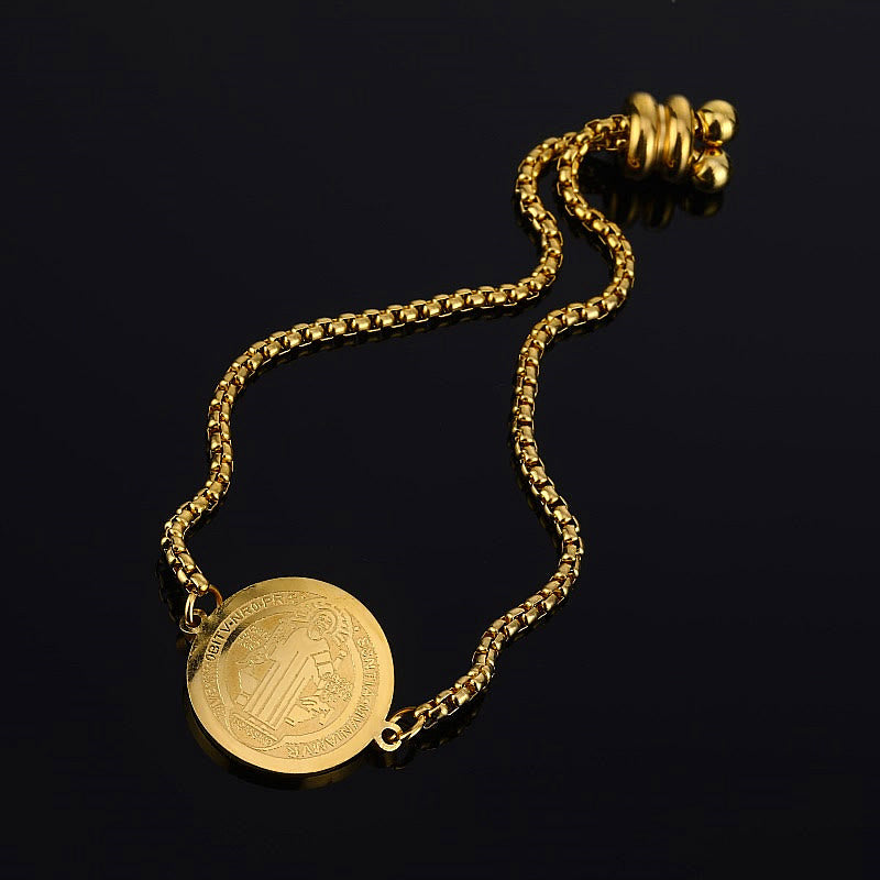 St. Benedict Engraved Medal Adjustable Bracelet