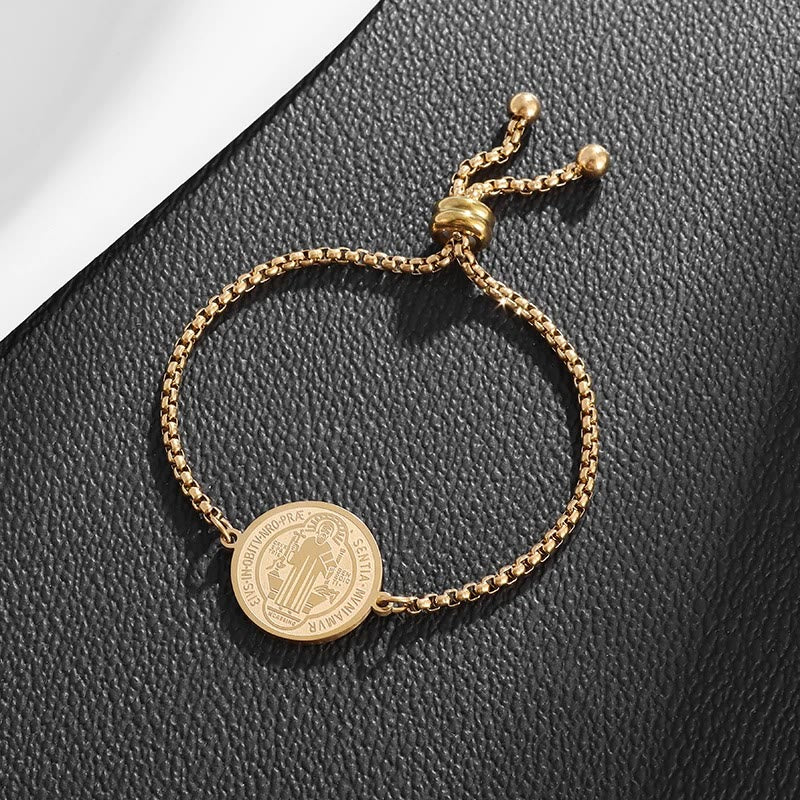 St. Benedict Engraved Medal Adjustable Bracelet