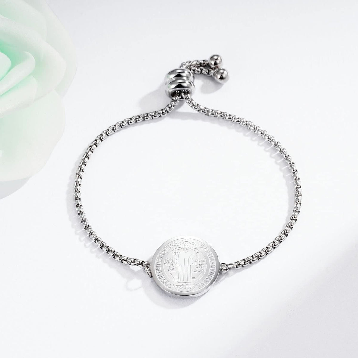 St. Benedict Engraved Medal Adjustable Bracelet