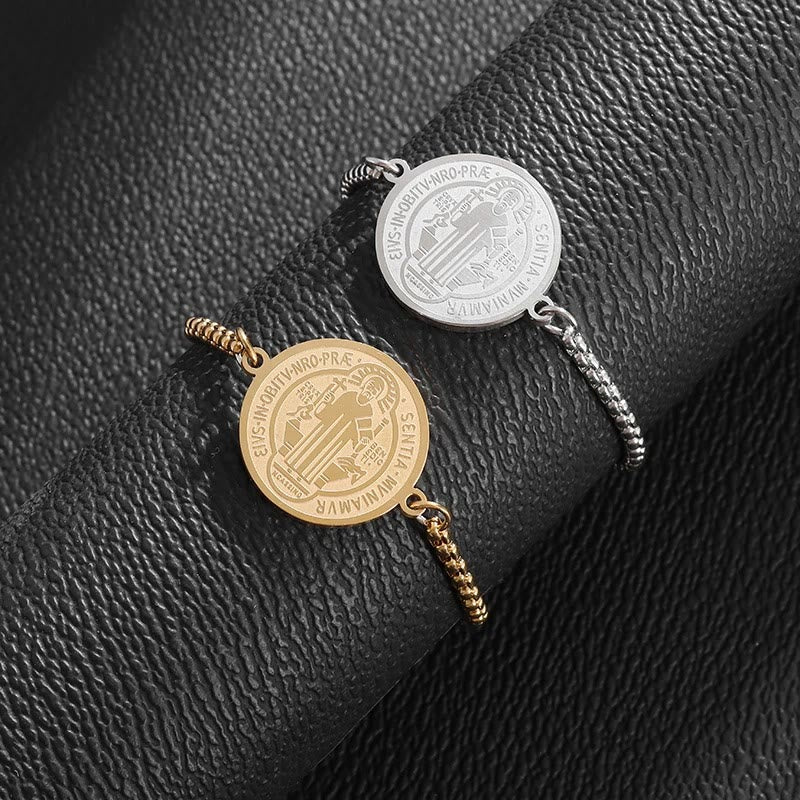 St. Benedict Engraved Medal Adjustable Bracelet
