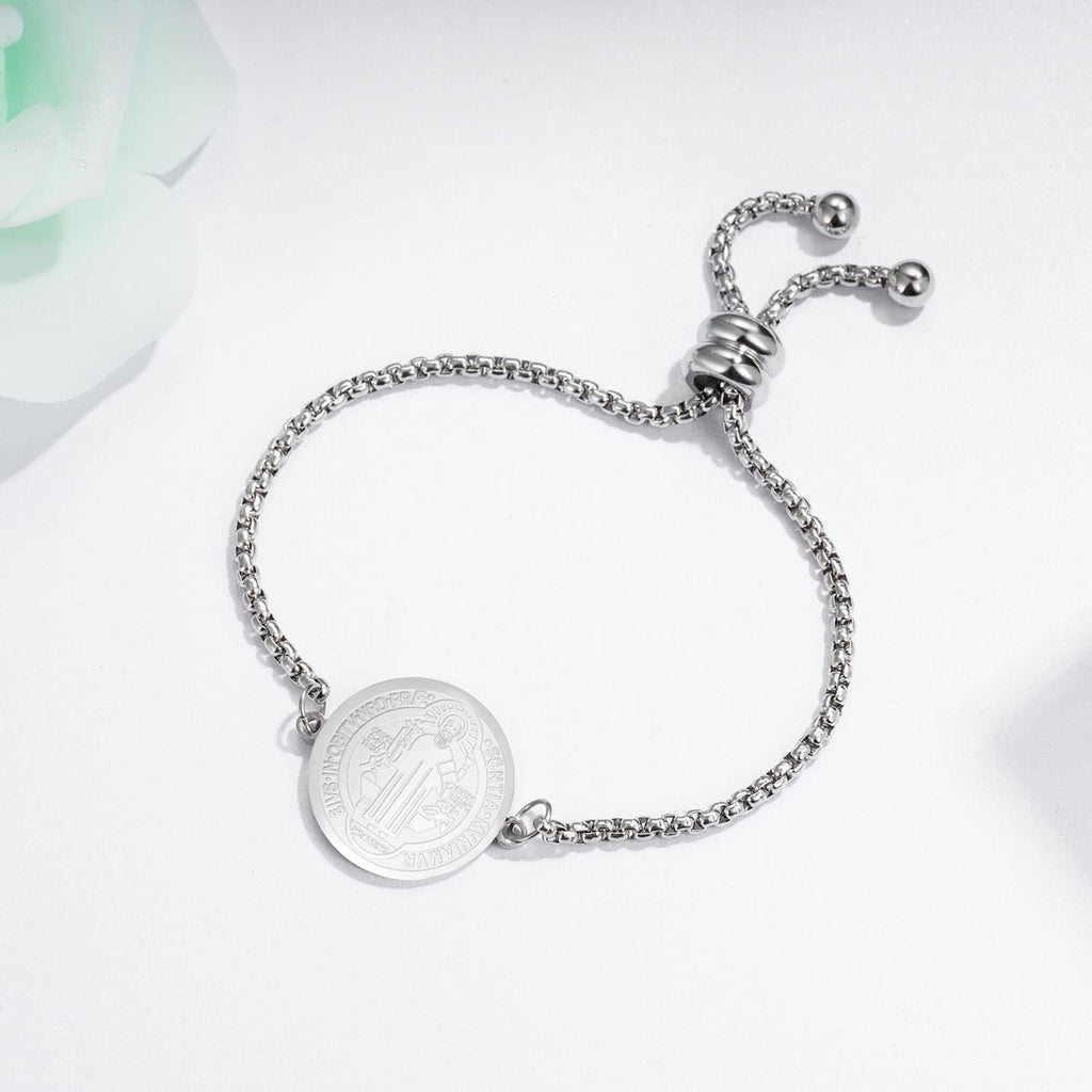 St. Benedict Engraved Medal Adjustable Bracelet