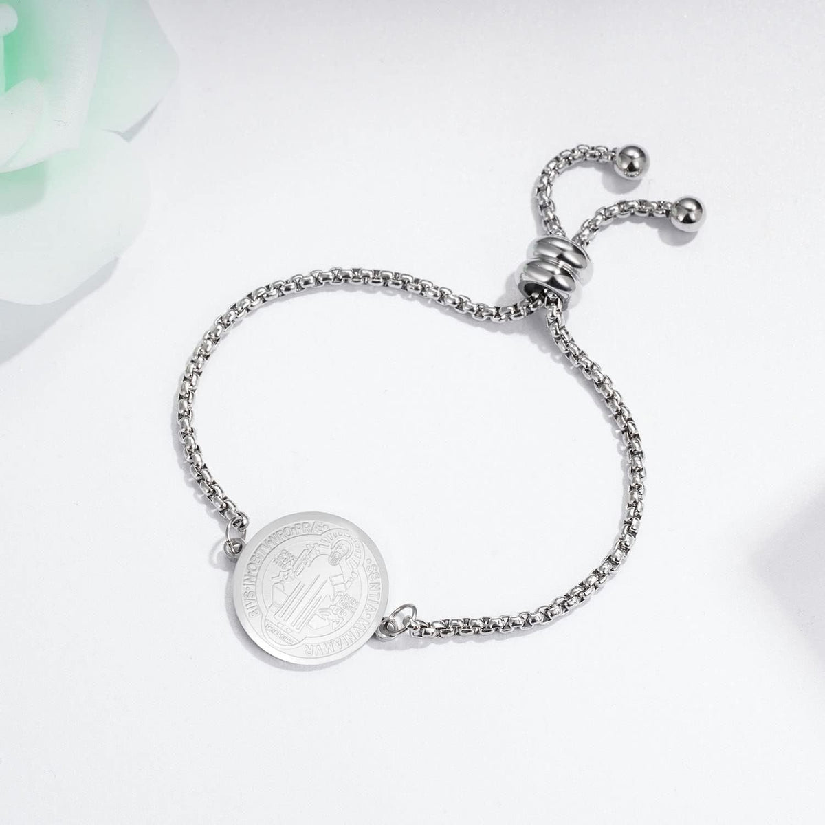 St. Benedict Engraved Medal Adjustable Bracelet