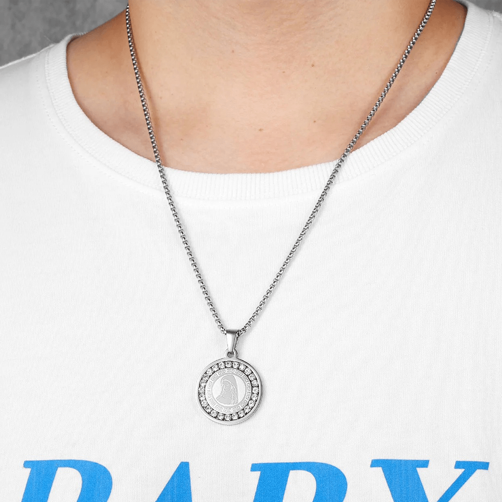 Zircon Set Virgin Mary Titanium Pendant Necklace