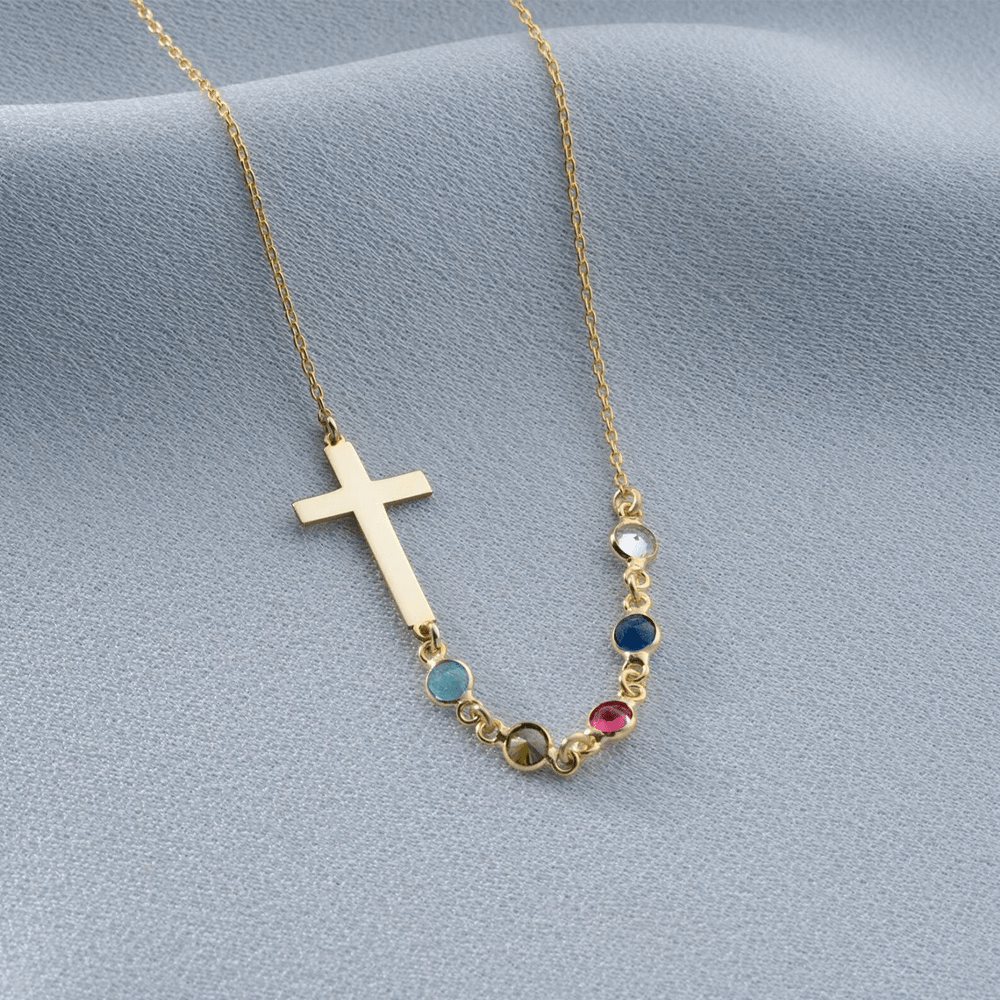 Biblical Birthstone Cross Necklace Religion Jewelry Gift
