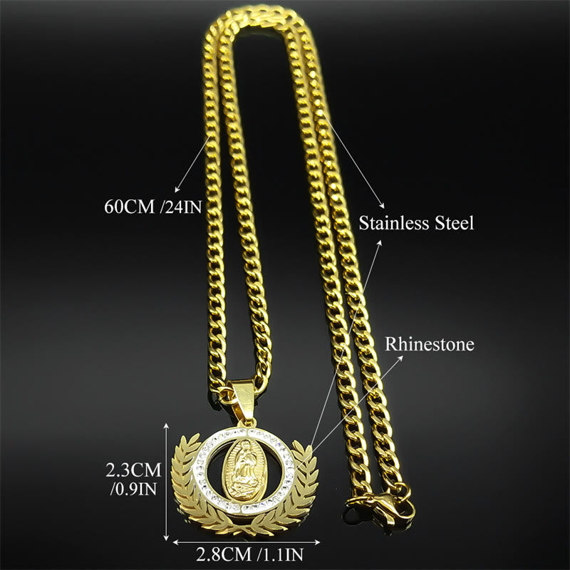 Classic Style Olive Branch with Our Lady of Guadalupe Rhinestones