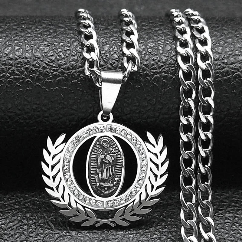 Classic Style Olive Branch with Our Lady of Guadalupe Rhinestones