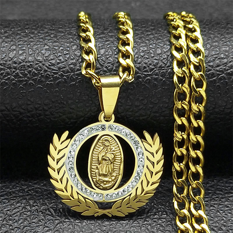 Classic Style Olive Branch with Our Lady of Guadalupe Rhinestones