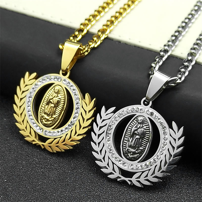 Classic Style Olive Branch with Our Lady of Guadalupe Rhinestones