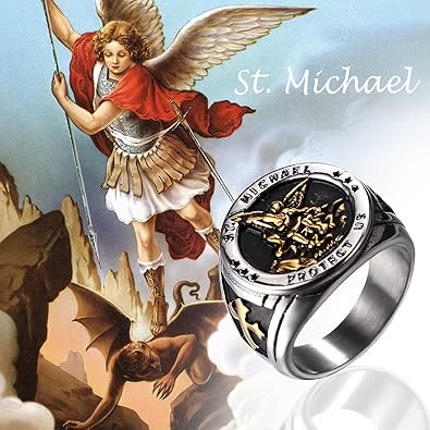 Retro Style Archangel Michael Titanium Steel Ring