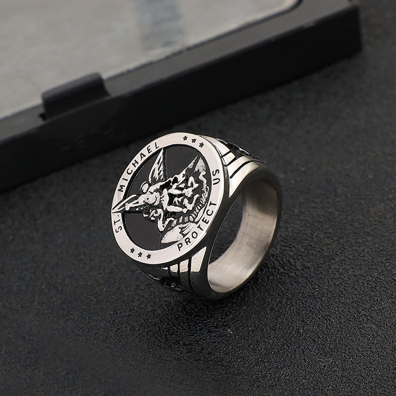 Retro Style Archangel Michael Titanium Steel Ring