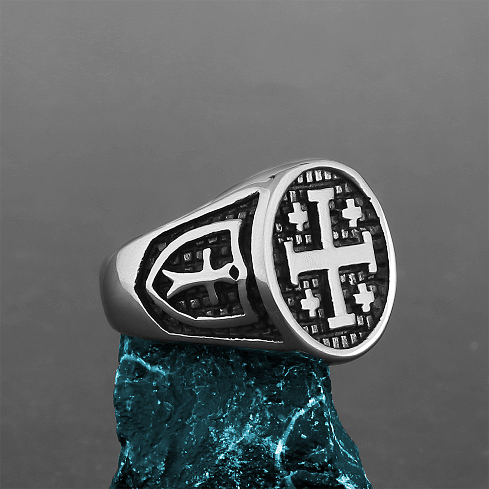 Retro Minimalist Style Jerusalem Cross Ring
