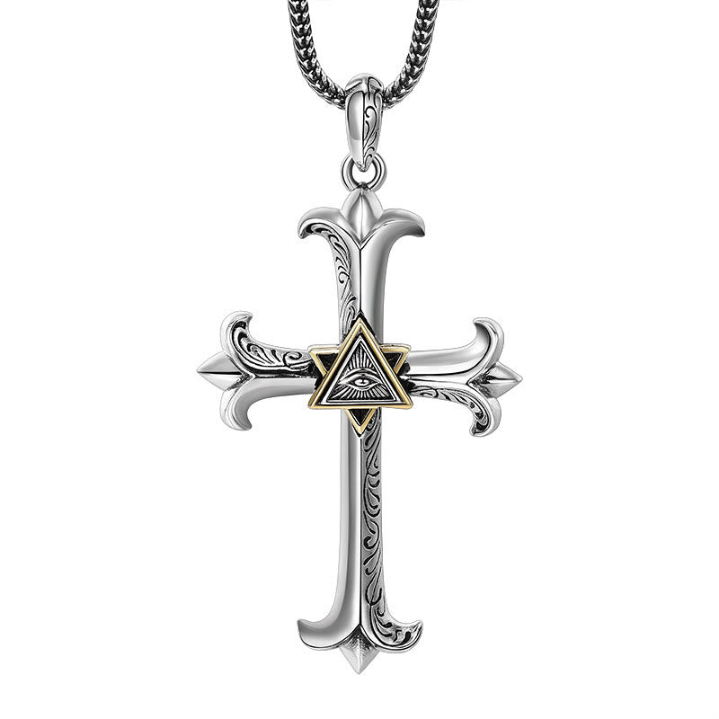 Fashion Sober Style Cross of God's Eye Square Pearl Chain Pendant