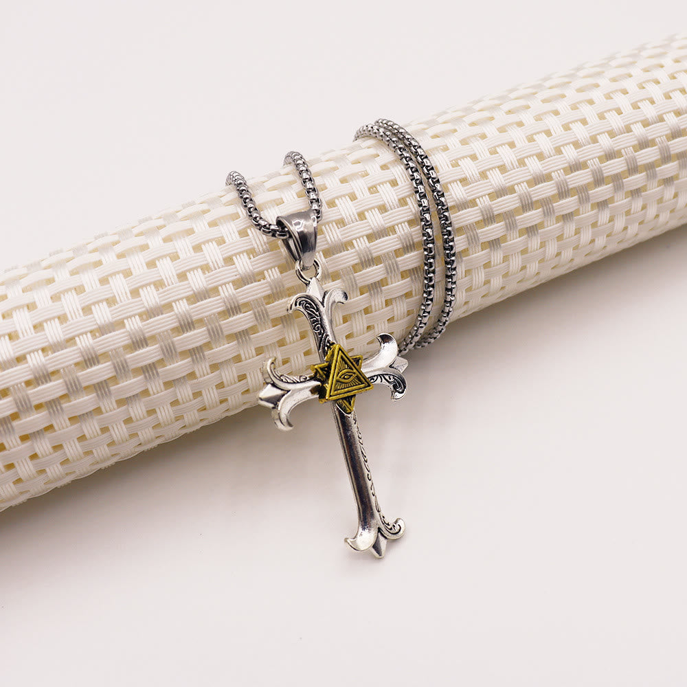 Fashion Sober Style Cross of God's Eye Square Pearl Chain Pendant
