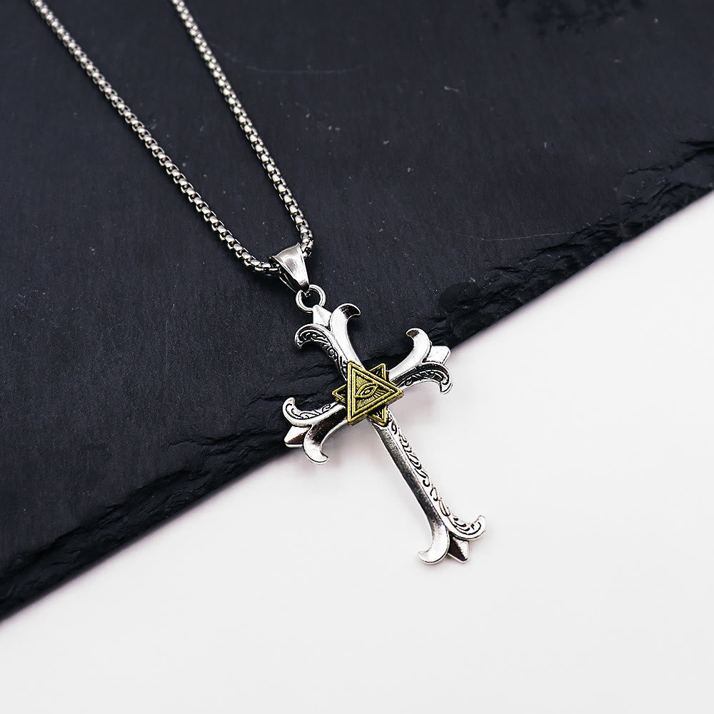 Fashion Sober Style Cross of God's Eye Square Pearl Chain Pendant