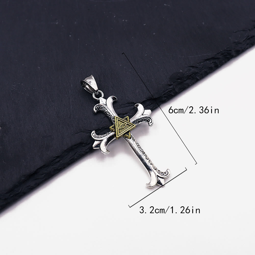 Fashion Sober Style Cross of God's Eye Square Pearl Chain Pendant