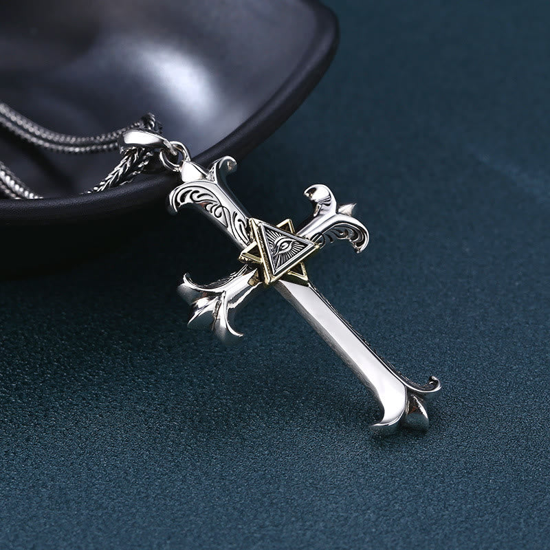 Fashion Sober Style Cross of God's Eye Square Pearl Chain Pendant