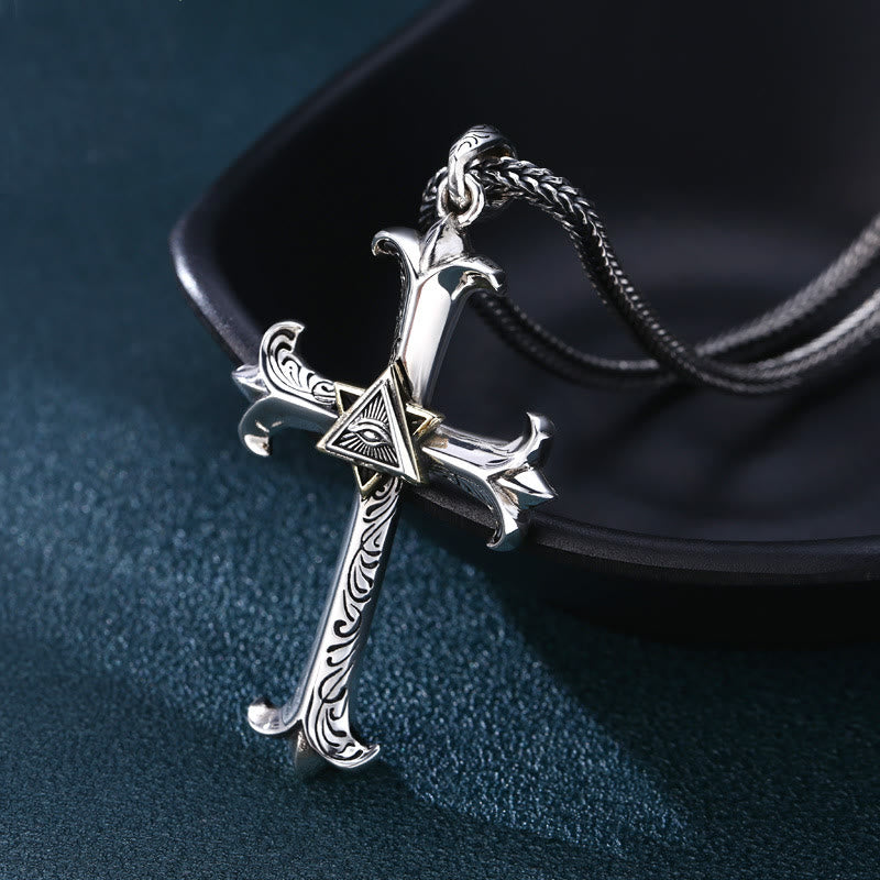 Fashion Sober Style Cross of God's Eye Square Pearl Chain Pendant