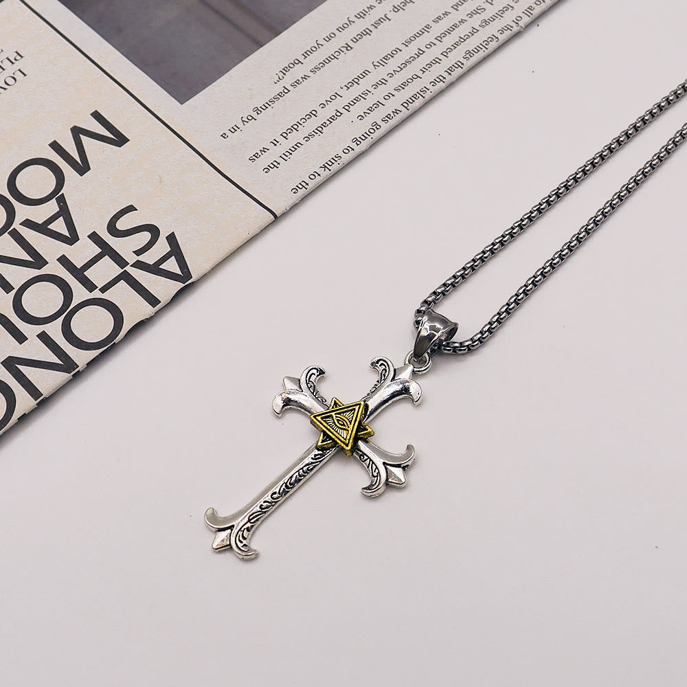 Fashion Sober Style Cross of God's Eye Square Pearl Chain Pendant