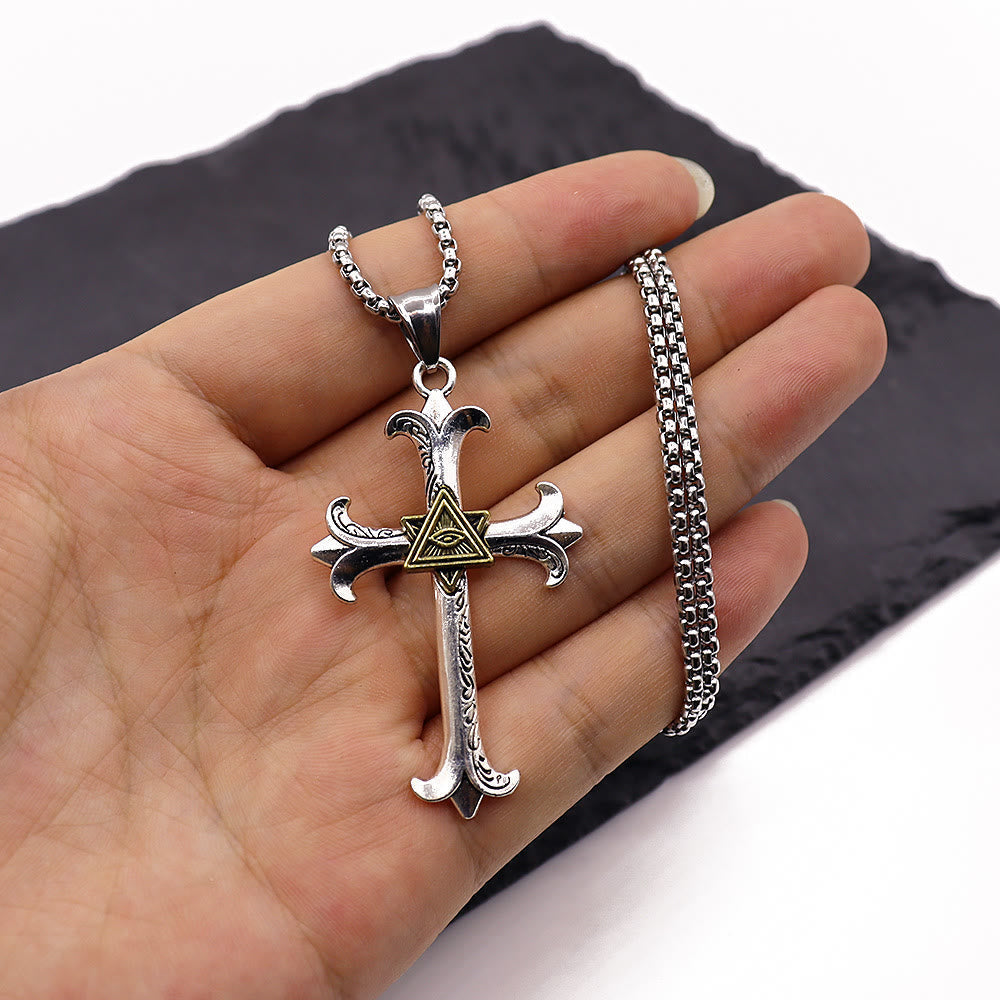 Fashion Sober Style Cross of God's Eye Square Pearl Chain Pendant