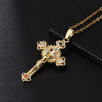 Fresh Pastoral Style Crucifix with Biblical Colorful Gemstones Pendant