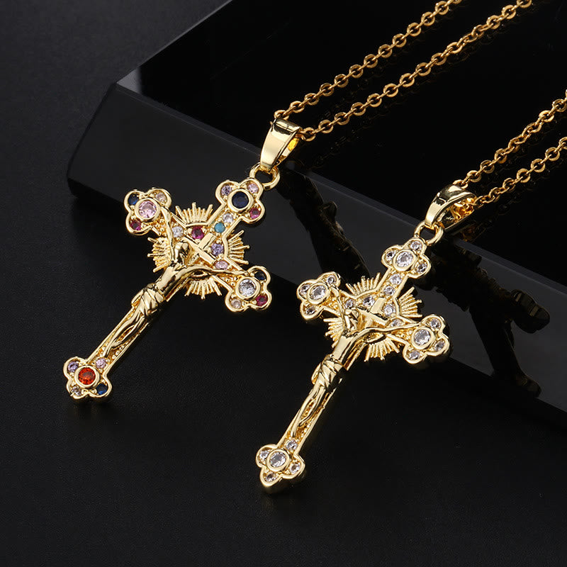 Fresh Pastoral Style Crucifix with Biblical Colorful Gemstones Pendant