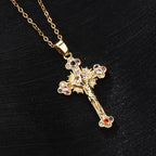 Fresh Pastoral Style Crucifix with Biblical Colorful Gemstones Pendant