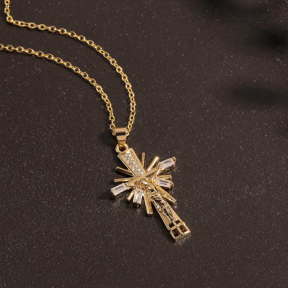 Lightweight Luxury Style Crucifix with Diamonds Pendant Necklace
