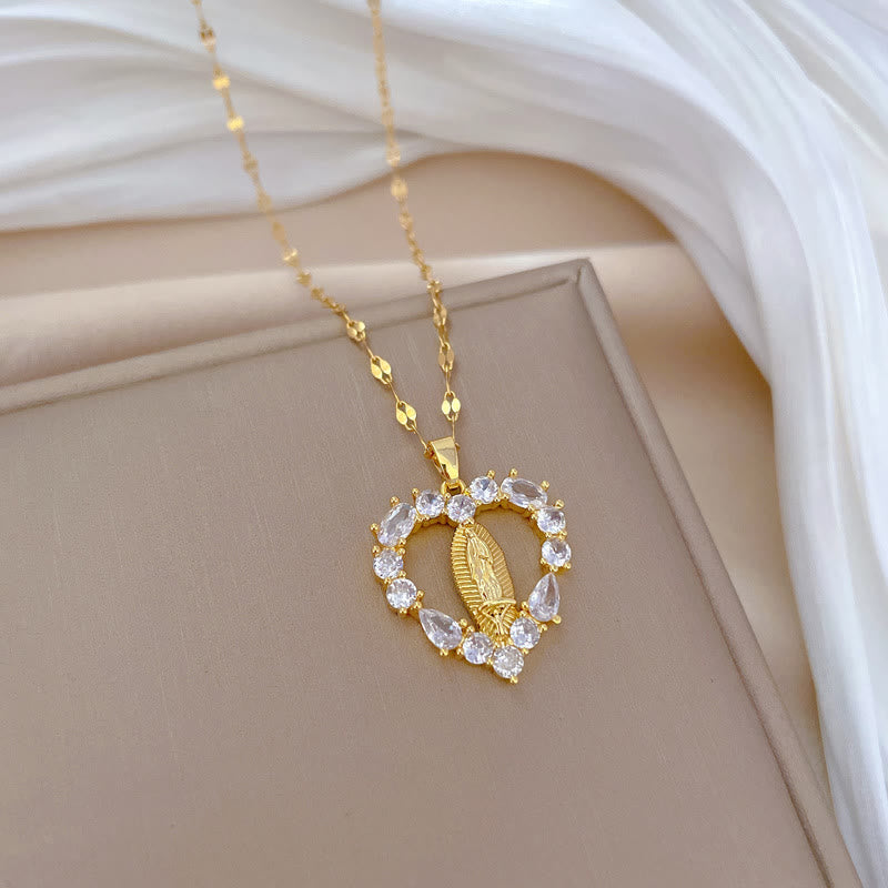 Luxury Style Heart-shaped Gemstone Encrusted Our Lady of Guadalupe