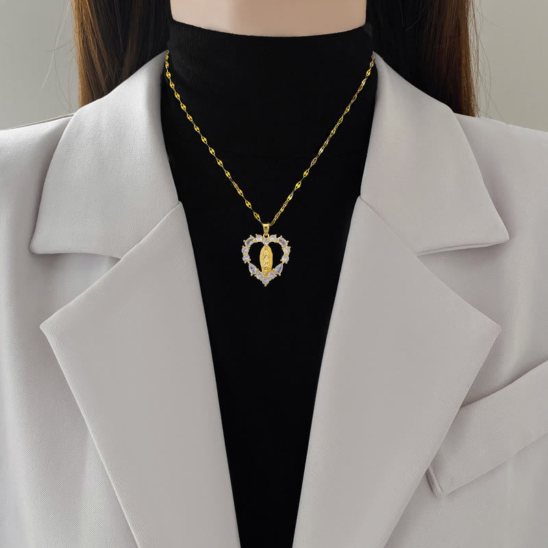 Luxury Style Heart-shaped Gemstone Encrusted Our Lady of Guadalupe