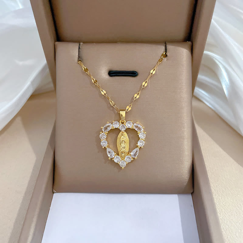 Luxury Style Heart-shaped Gemstone Encrusted Our Lady of Guadalupe
