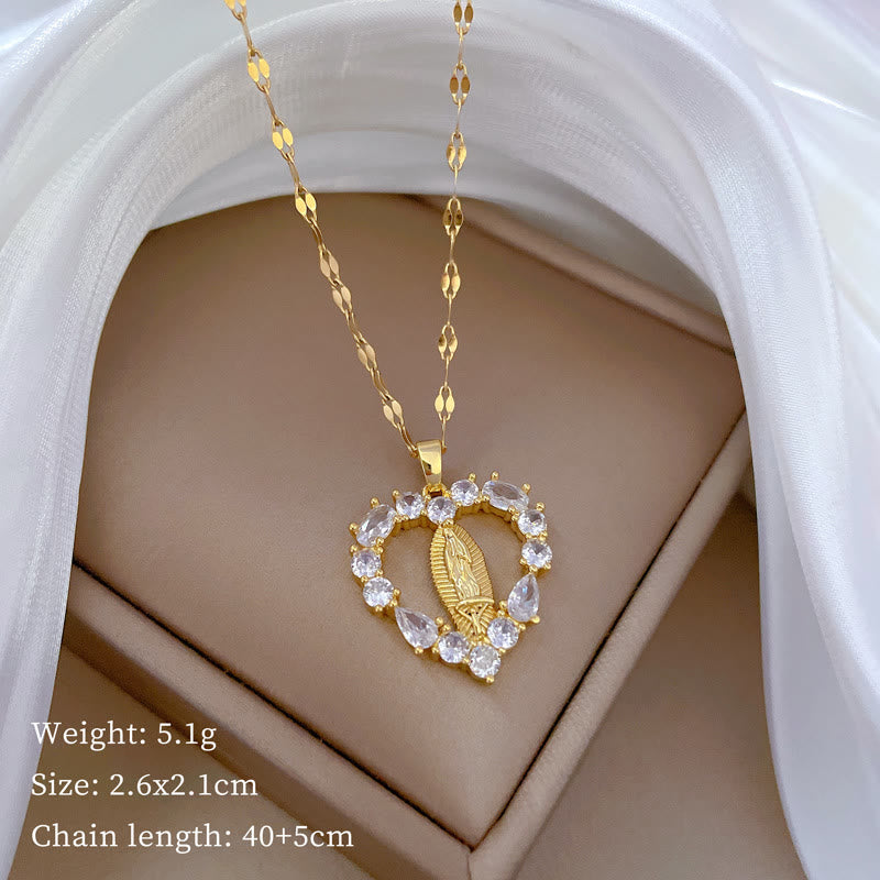 Luxury Style Heart-shaped Gemstone Encrusted Our Lady of Guadalupe