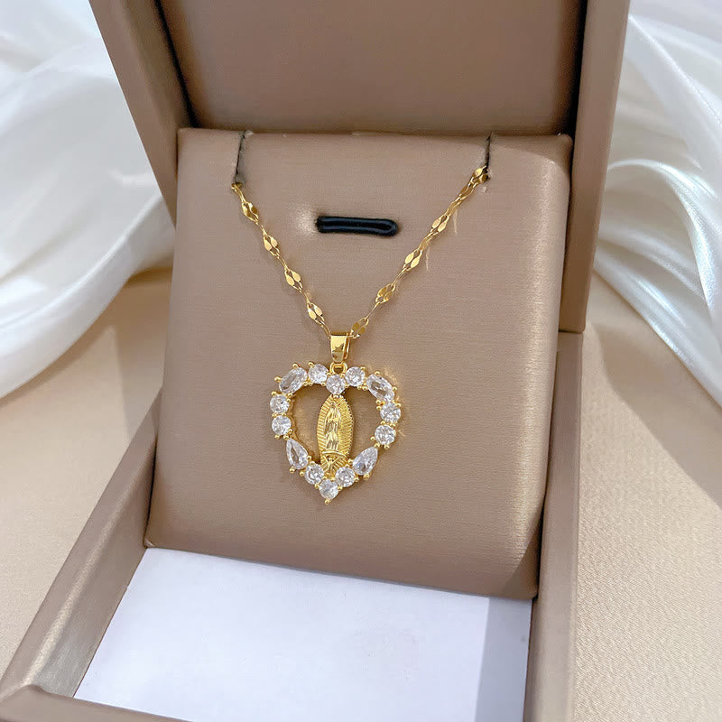 Luxury Style Heart-shaped Gemstone Encrusted Our Lady of Guadalupe