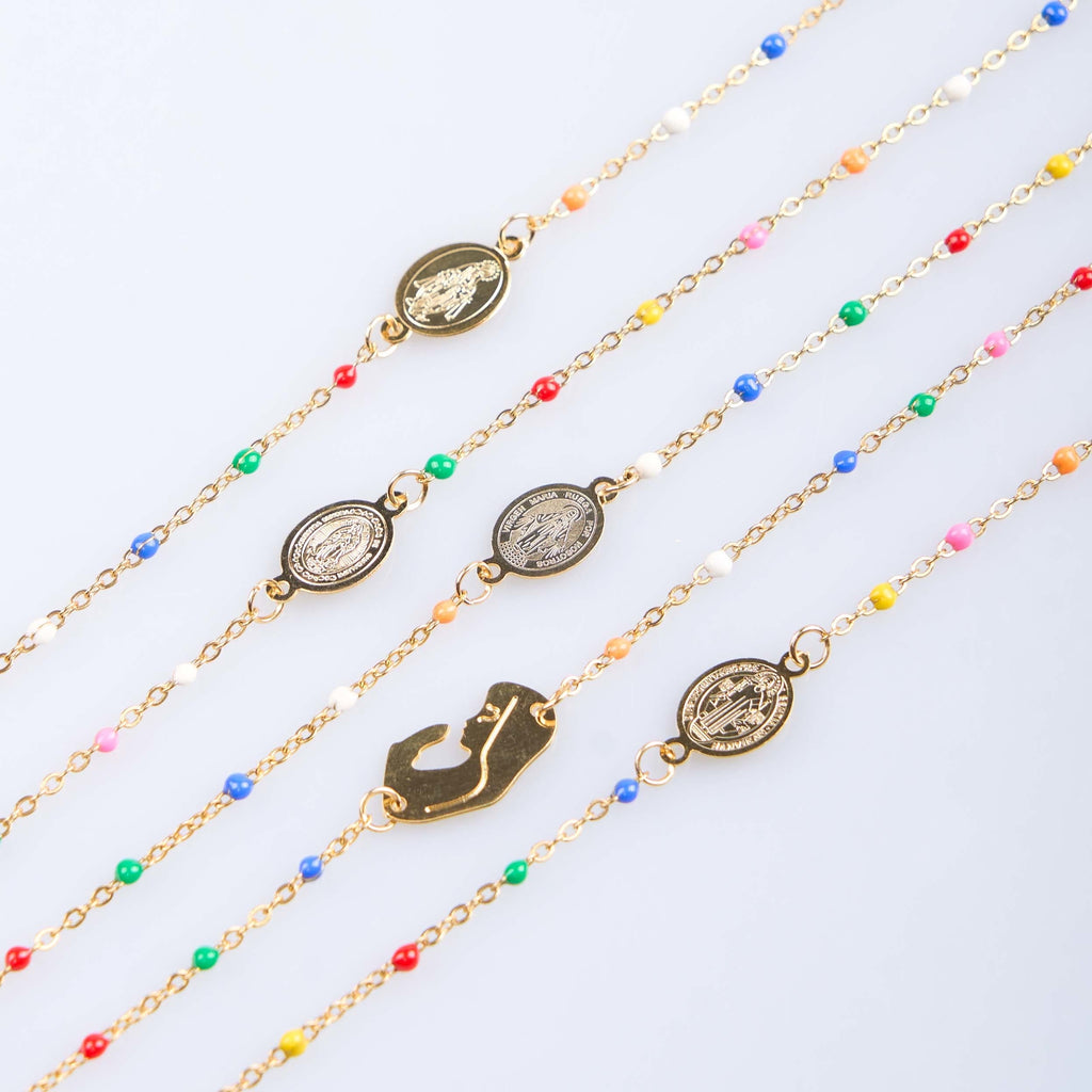 Fresh Elegant Style Colorful Clavicle Chain Necklace with Cross & 5