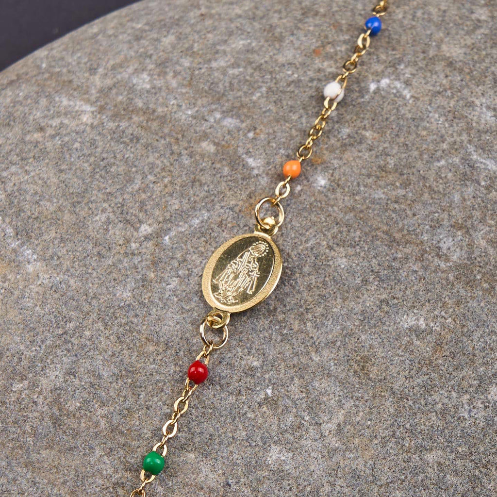 Fresh Elegant Style Colorful Clavicle Chain Necklace with Cross & 5