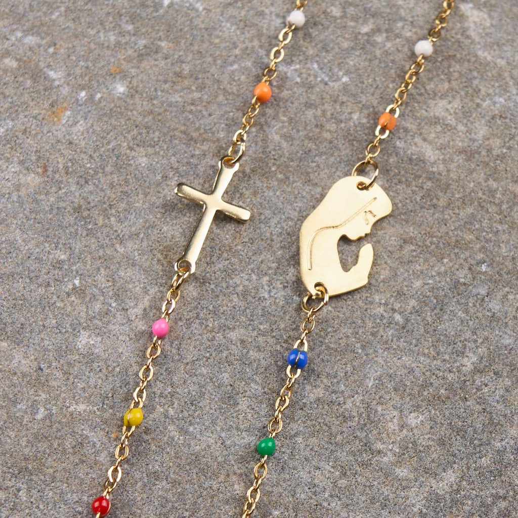 Fresh Elegant Style Colorful Clavicle Chain Necklace with Cross & 5